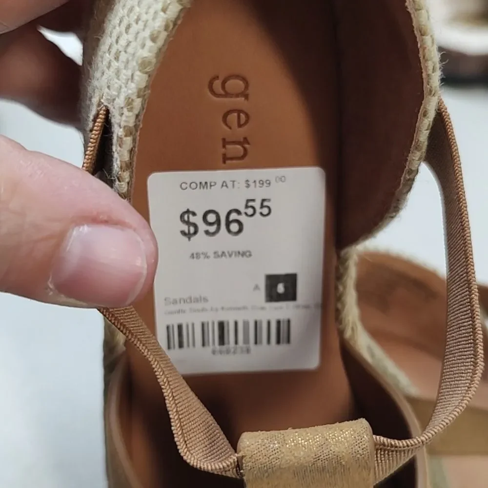 Gentle Souls By Kenneth Cole Size 5 Animal Print Gold Tan Espadrille Wedges New